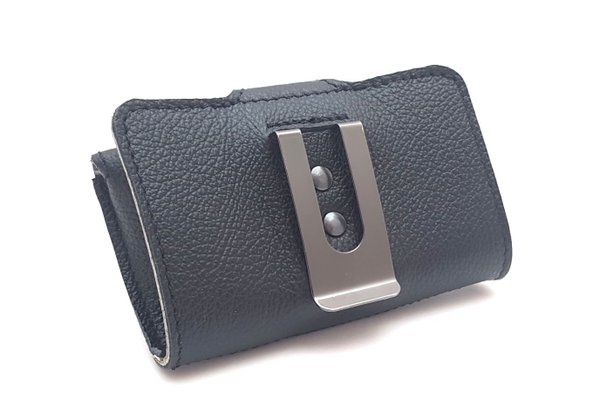 Leather case for Dexcom G6 receiver with metal clip, black