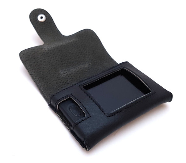Leather case for Dexcom G6 receiver with metal clip, black