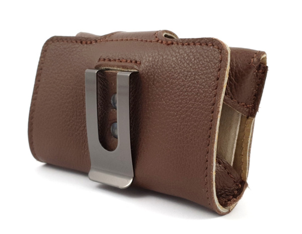 Leather case for Dexcom G6 receiver with clip, brown