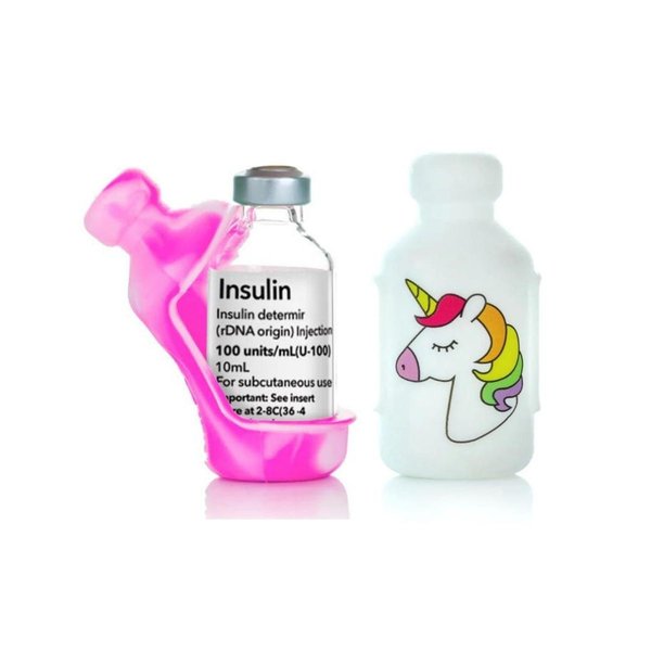 Silikonhülle für Insulinfläschchen, Einhorn + Batik pink (2er Pack)